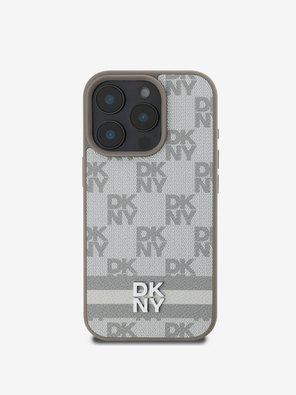 DKNY DKNY PU bőrből készült kockás mintás és csíkos hátlapi borító iPhone 16 Pro Max készülékhez Bézs színű
