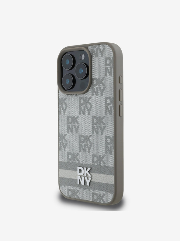 DKNY DKNY PU bőrből készült kockás mintás és csíkos hátlapi borító iPhone 16 Pro Max készülékhez Bézs színű