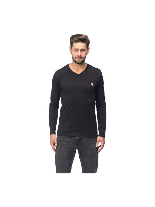 Guess Jeans Férfi fekete hosszú ujjú V-nyakú póló Guess Jeans