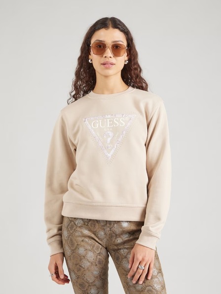 Guess Jeans Guess jeans bézs Python nagy háromszög logós pulóver
