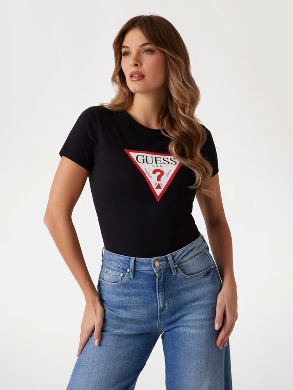 Guess Jeans Fekete nagy háromszög logós jblk Guess farmer női póló