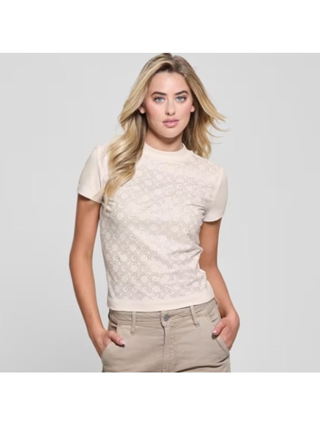 Guess Jeans Krém nyomott mintás Guess farmer női póló