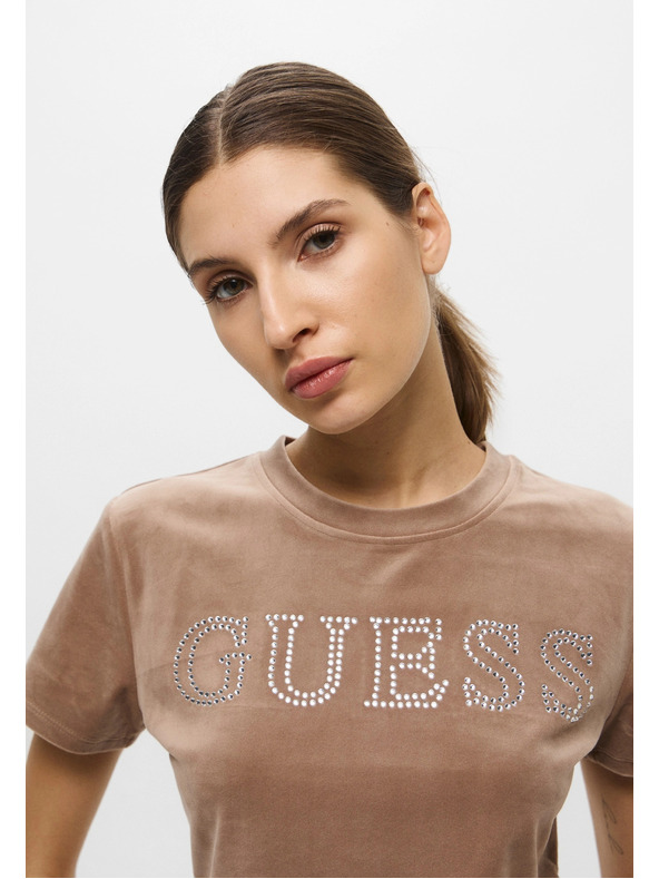 Guess Jeans Barna Velvet logós Guess farmer női póló