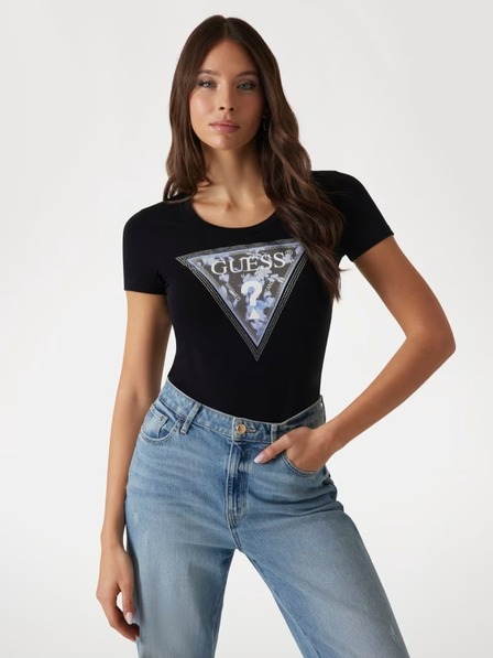 Guess Jeans Fekete virágmintás Guess farmer női póló
