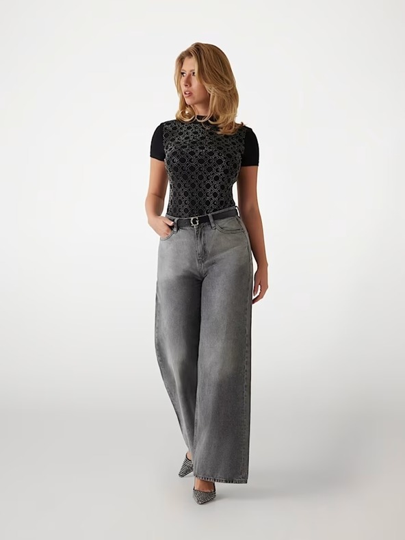 Guess Jeans Fekete nyomott mintás Guess farmer női póló