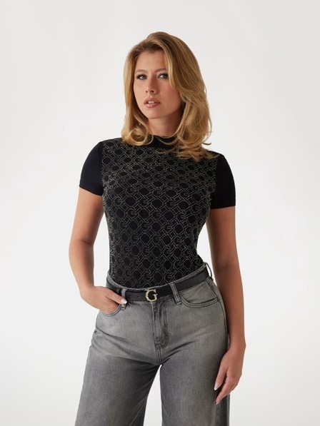Guess Jeans Fekete nyomott mintás Guess farmer női póló