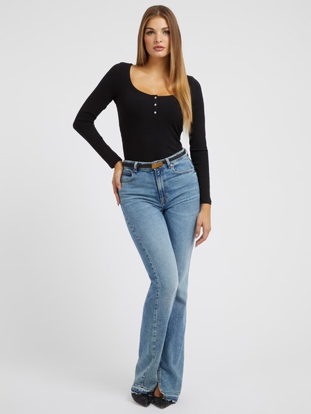 Guess Jeans Fekete hosszú ujjú Guess farmer női póló gombokkal
