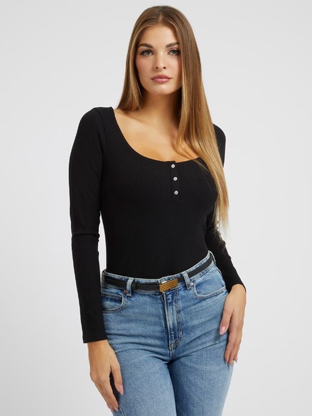 Guess Jeans Fekete hosszú ujjú Guess farmer női póló gombokkal