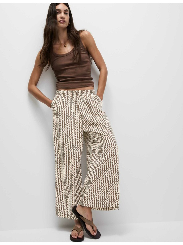 Marks & Spencer Geometriai mintás széles szárú nadrágszoknya Marks & Spencer barna