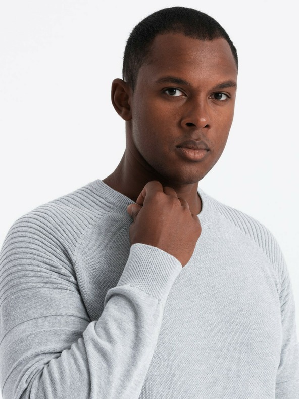 Ombre Clothing Férfi raglan pulóver bordázott ujjú szürke melange Ombre ruházat