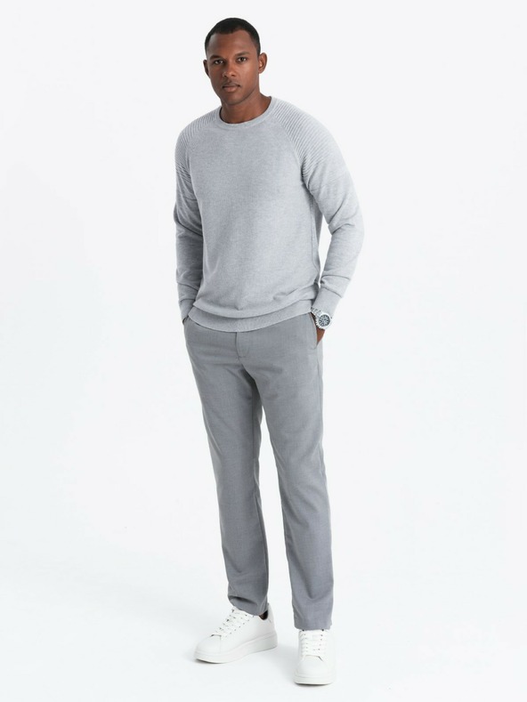 Ombre Clothing Férfi raglan pulóver bordázott ujjú szürke melange Ombre ruházat