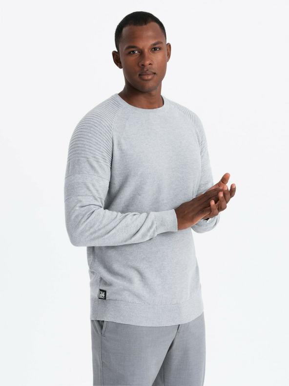 Ombre Clothing Férfi raglan pulóver bordázott ujjú szürke melange Ombre ruházat