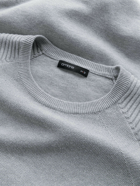 Ombre Clothing Férfi raglan pulóver bordázott ujjú szürke melange Ombre ruházat