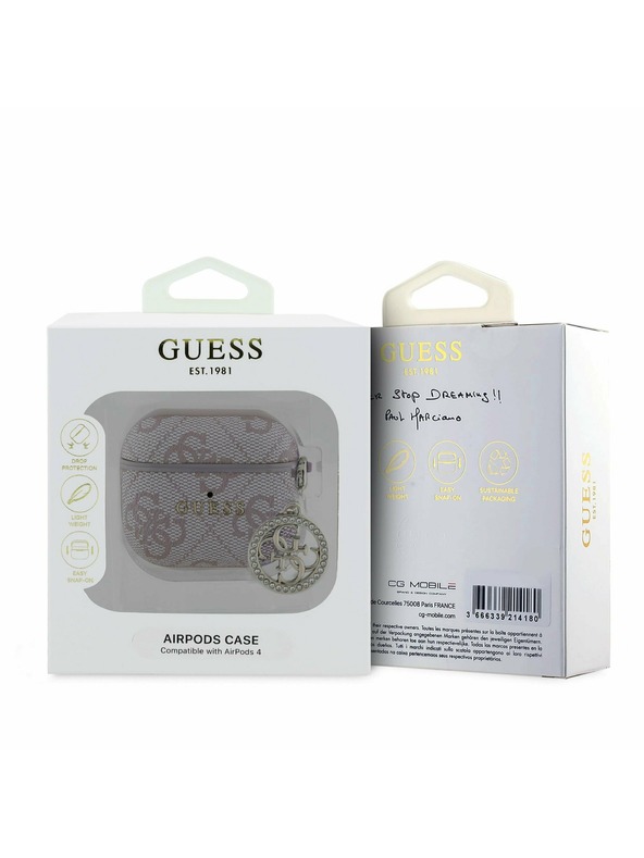 Guess Guess 4G Script PC/PU Charm tok AirPods 4 készülékhez, rózsaszín