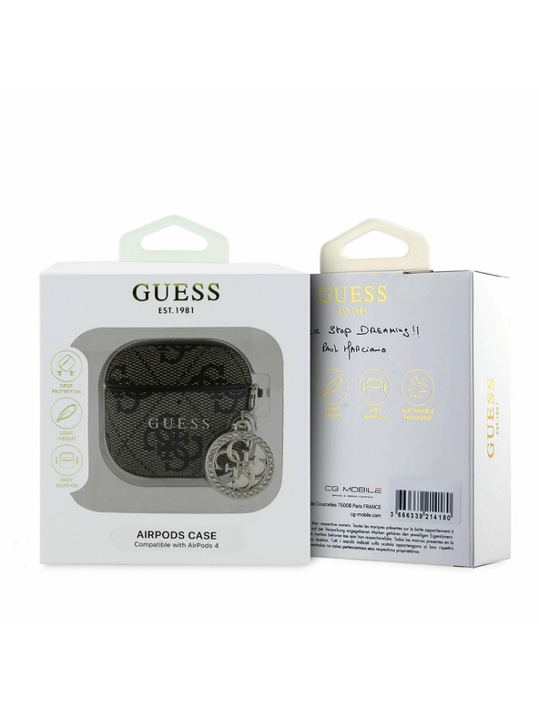 Guess Guess 4G Script PC/PU Charm tok AirPods 4 készülékhez, barna