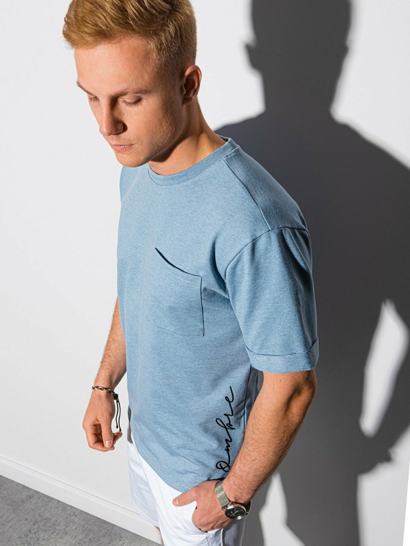 Ombre Clothing Kék férfi póló zsebbel Ombre Clothing S1371
