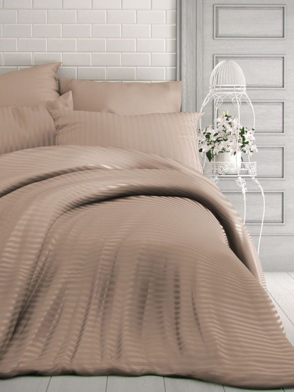 Kvalitex Francia szatén ágynemű csíkkal 1+2, 220x200, 70x90cm bézs Kvalitex