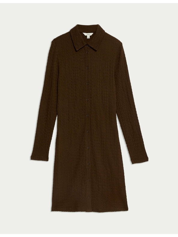 Marks & Spencer Texturált hüvelyes miniruha gallérral és teljes hosszában gombos záródással Marks & Spencer barna