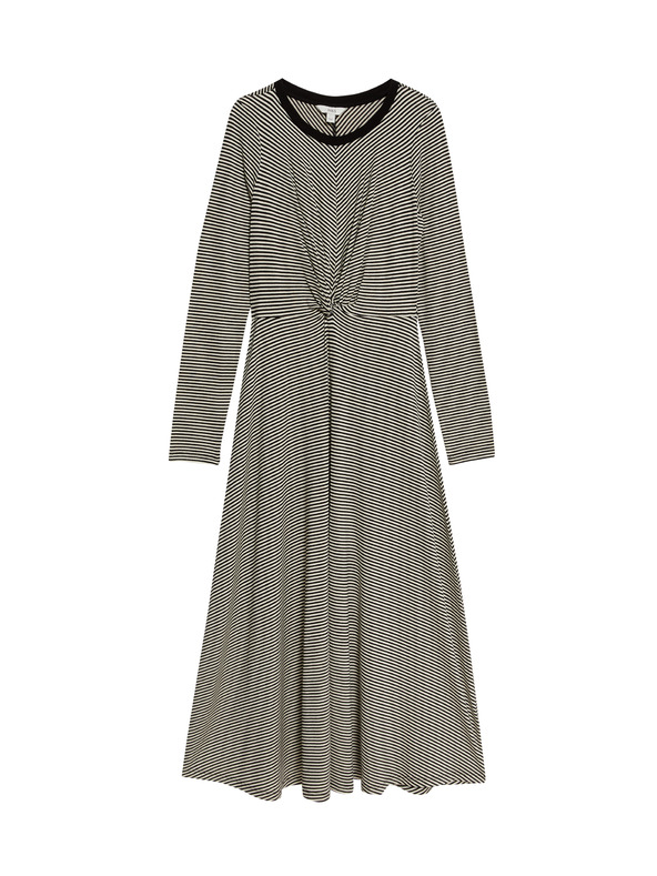 Marks & Spencer Kerek nyakkivágású mezből készült midi ujjas ruha elöl átlós Marks & Spencer fekete