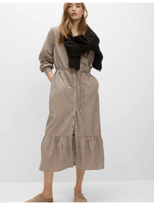 Marks & Spencer Kockás midi ruha elülső gombokkal, magas modal tartalommal Marks & Spencer - barna