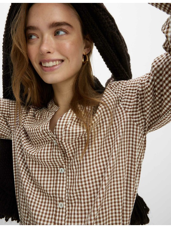 Marks & Spencer Kockás midi ruha elülső gombokkal, magas modal tartalommal Marks & Spencer - barna