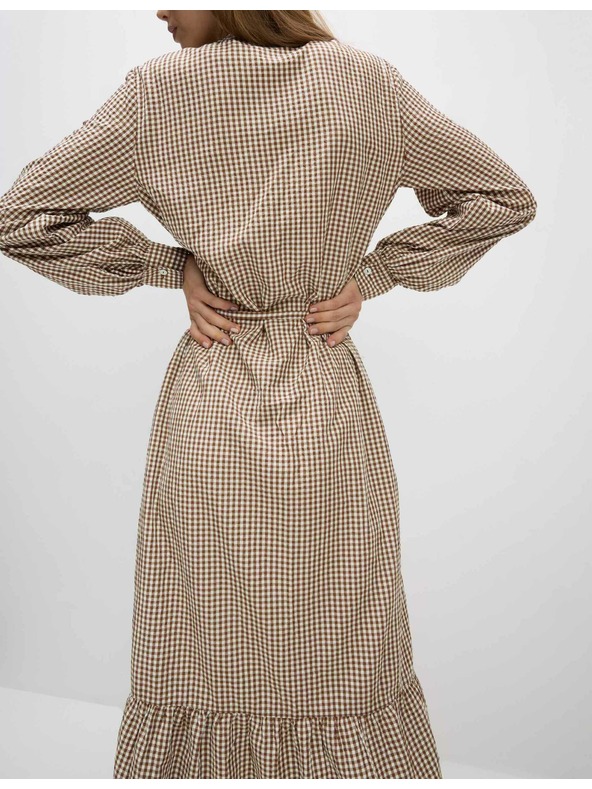 Marks & Spencer Kockás midi ruha elülső gombokkal, magas modal tartalommal Marks & Spencer - barna