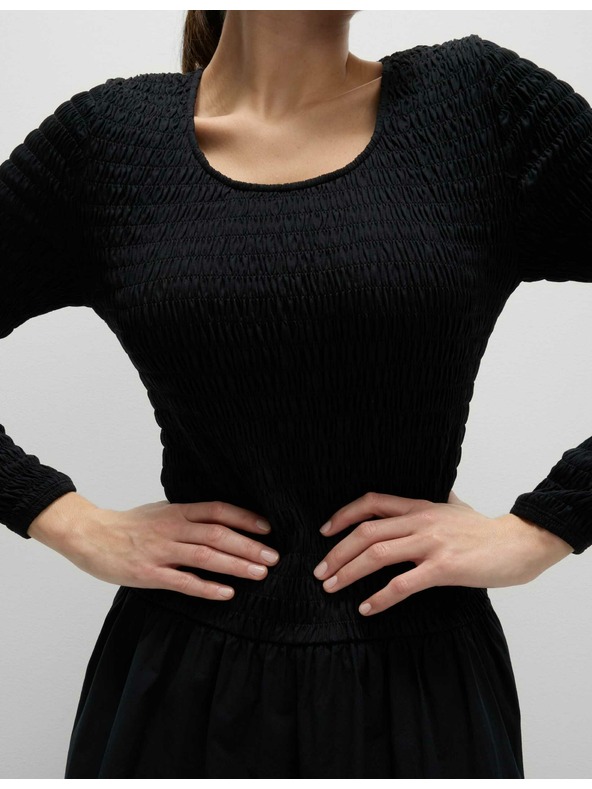 Marks & Spencer Marks & Spencer tiszta pamut midi ruha ejtett derékkal, fekete színű