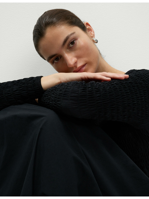 Marks & Spencer Marks & Spencer tiszta pamut midi ruha ejtett derékkal, fekete színű