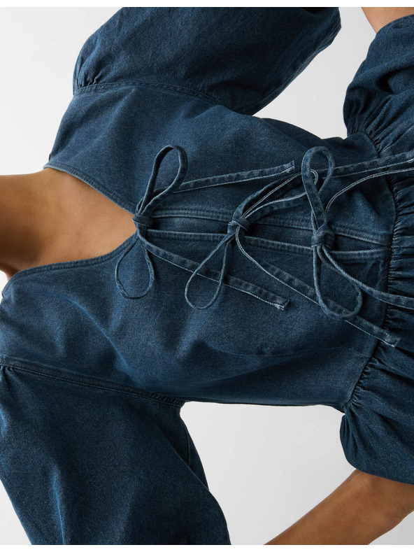 Marks & Spencer Farmer midi ruha V-nyakkivágással, megkötővel és kiemelt derékkal Marks & Spencer - tengerkék