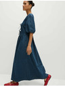 Marks & Spencer Farmer midi ruha V-nyakkivágással, megkötővel és kiemelt derékkal Marks & Spencer - tengerkék