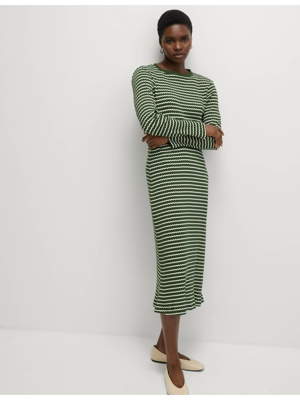 Marks & Spencer Marks & Spencer csíkos körbe vágott midi ruha pamut keverékből, zöld