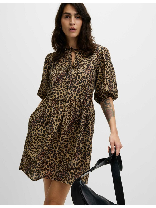 Marks & Spencer Mini ruha kiemelt derékkal és leopárd mintával, magas lyocell tartalommal Marks & Spencer - barna
