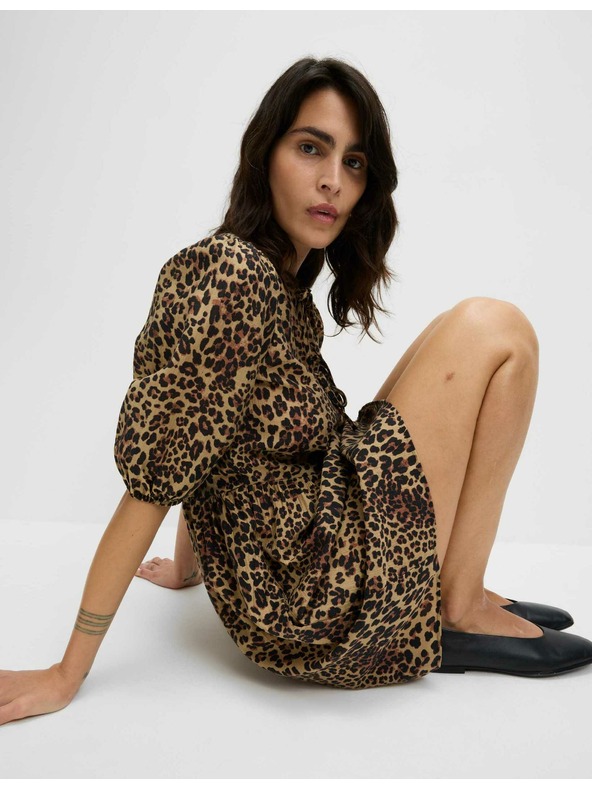 Marks & Spencer Mini ruha kiemelt derékkal és leopárd mintával, magas lyocell tartalommal Marks & Spencer - barna