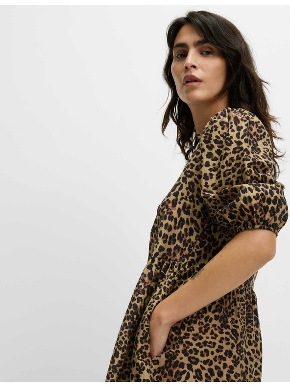 Marks & Spencer Mini ruha kiemelt derékkal és leopárd mintával, magas lyocell tartalommal Marks & Spencer - barna