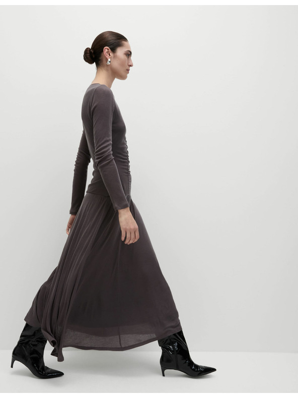 Marks & Spencer Marks & Spencer szürke mezből készült, hálós, oszlopos szabású midi ruha fodros fodrokkal