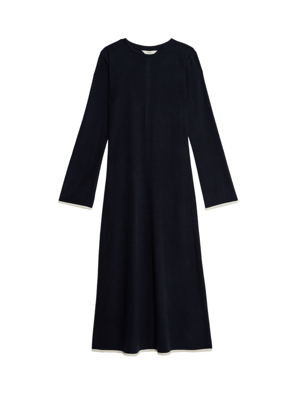 Marks & Spencer Marks & Spencer jersey midi ruha kerek nyakkivágással, tengerészkék színű