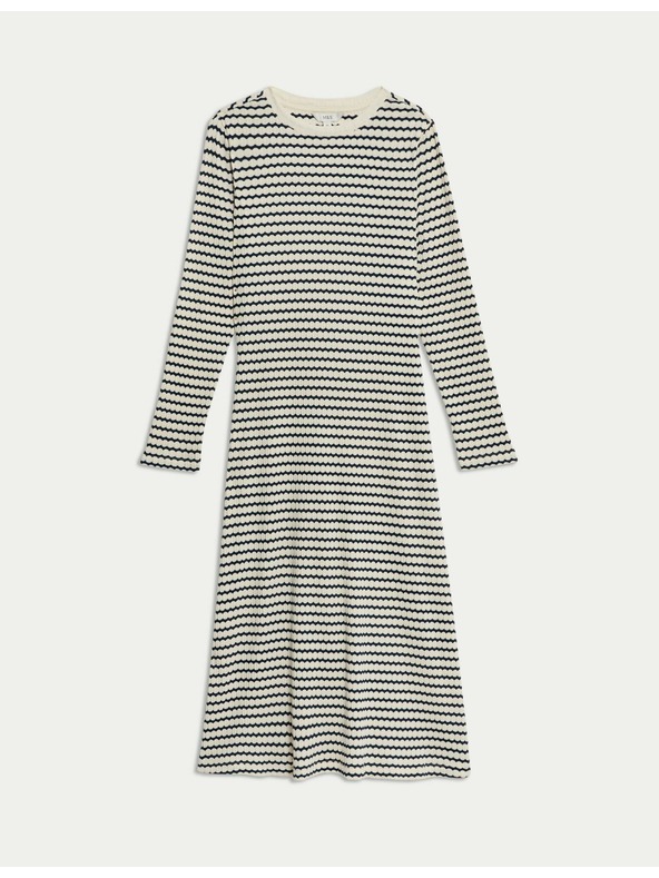 Marks & Spencer Csíkos, pamutkeverékből készült midi ruha Marks & Spencer krém színben