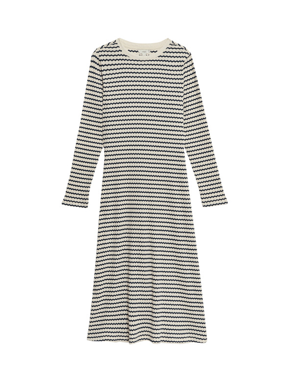 Marks & Spencer Csíkos, pamutkeverékből készült midi ruha Marks & Spencer krém színben