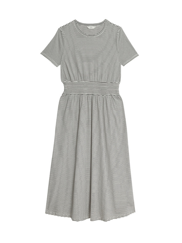 Marks & Spencer Csíkos ráncolt midi ruha 100% pamutból Marks & Spencer - tengerkék