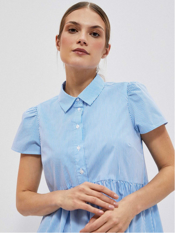 Moodo Moodo fehér és kék női csíkos pólóruha