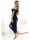numoco CALLIE midi ruha szabadon hagyott vállakkal és édeskés nyakkivágással - sötétkék