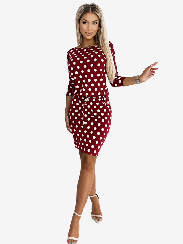 numoco Sportos ruha nyakkendővel és zsebekkel - bordó + pöttyös Numoco Numoco