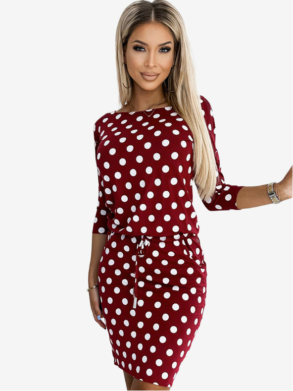 numoco Sportos ruha nyakkendővel és zsebekkel - bordó + pöttyös Numoco Numoco