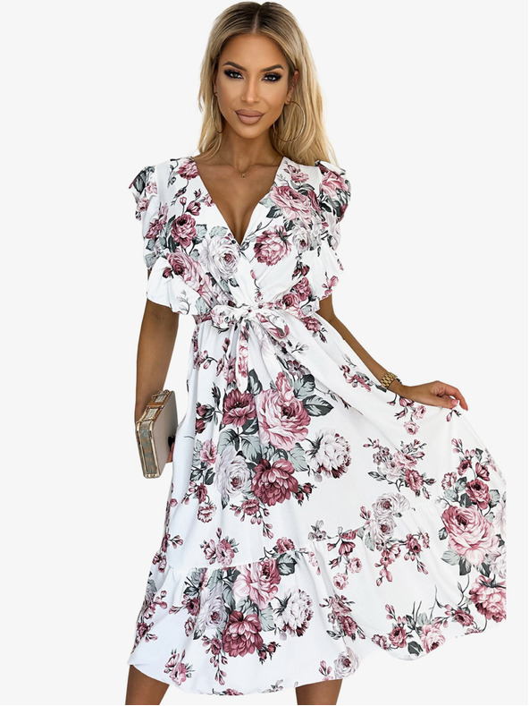 numoco Ruha fodros, nyakkivágással és nyakkendővel - fehér, bordó rózsákkal Numoco GABRIELLA