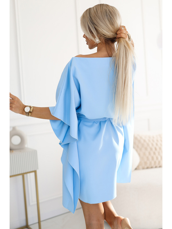 numoco Világoskék női pillangó ruha derék megkötővel Numoco