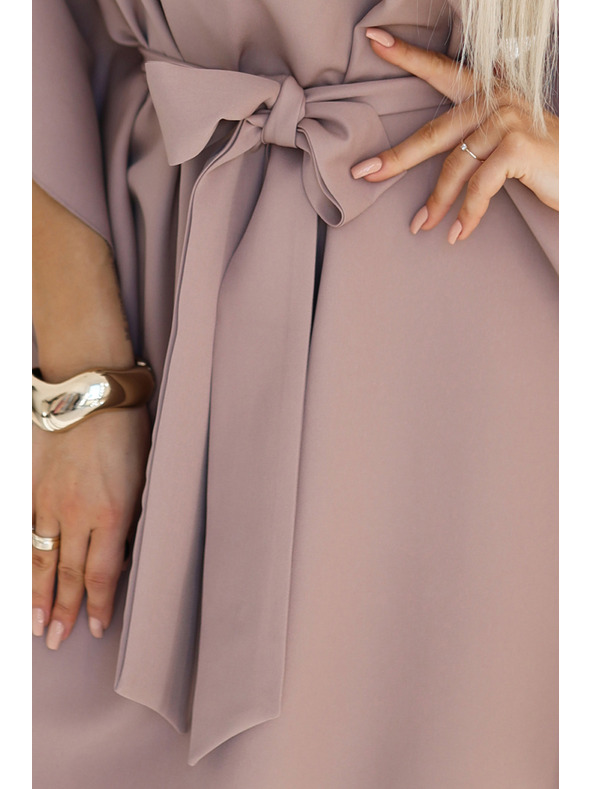 numoco Bézs színű női pillangó ruha derék megkötővel Numoco