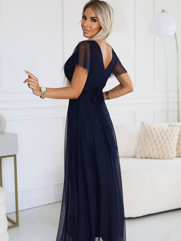 numoco NASTIA Hosszú ruha nyakkivágással és rövid ujjakkal - tengerészkék Numoco