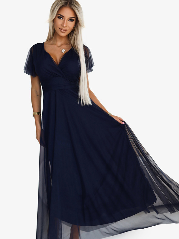 numoco NASTIA Hosszú ruha nyakkivágással és rövid ujjakkal - tengerészkék Numoco