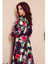 numoco Fekete női hosszú virágos ruha fodros nyakkivágással Numoco