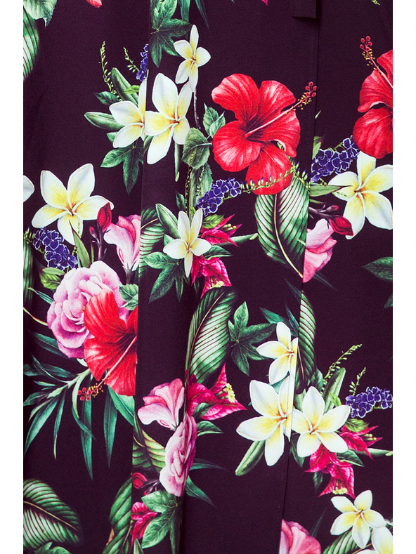 numoco Fekete női hosszú virágos ruha fodros nyakkivágással Numoco